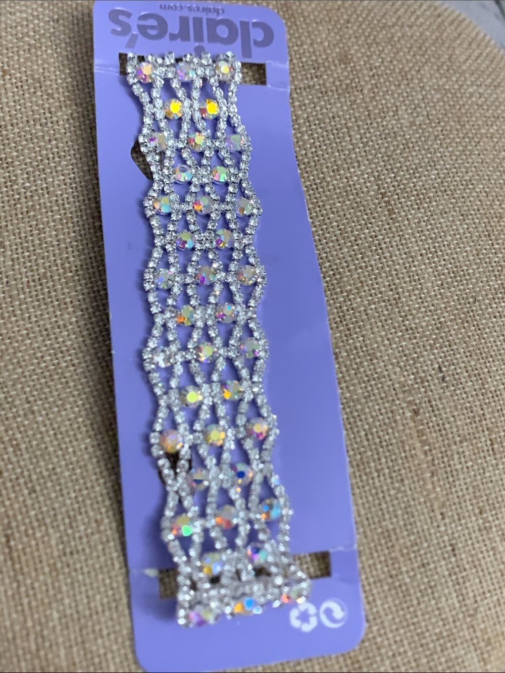 Claire's Iridescent Crystal Hair Bracelet Barrette - Silver Sparkle